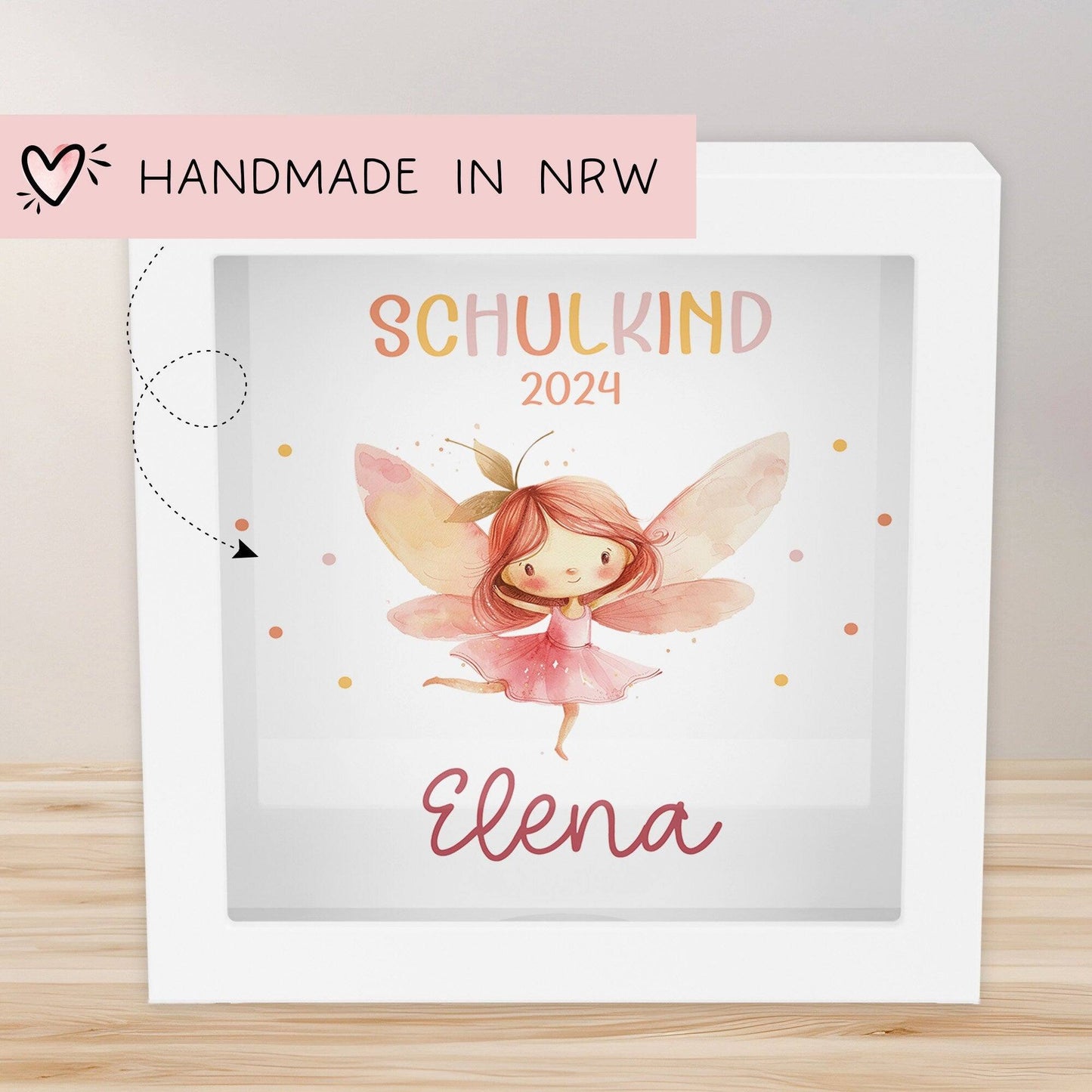 Ballerina Schulkind 2024 Spardose mit Wunschname Fee Name Kind personalisiert Kinder Geschenk Geburtstagsgeschenk Einschulung kleinebuchstaben