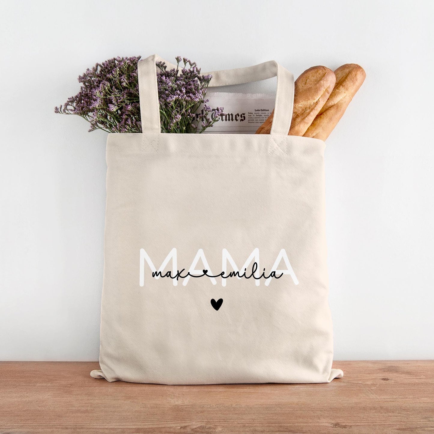 Baumwolltasche Mama Personalisiert mit Wunschnamen - Baumwolle Shopper - Stofftasche - Muttertag - Shopper - Baumwollbeutel - Mommybag kleinebuchstaben