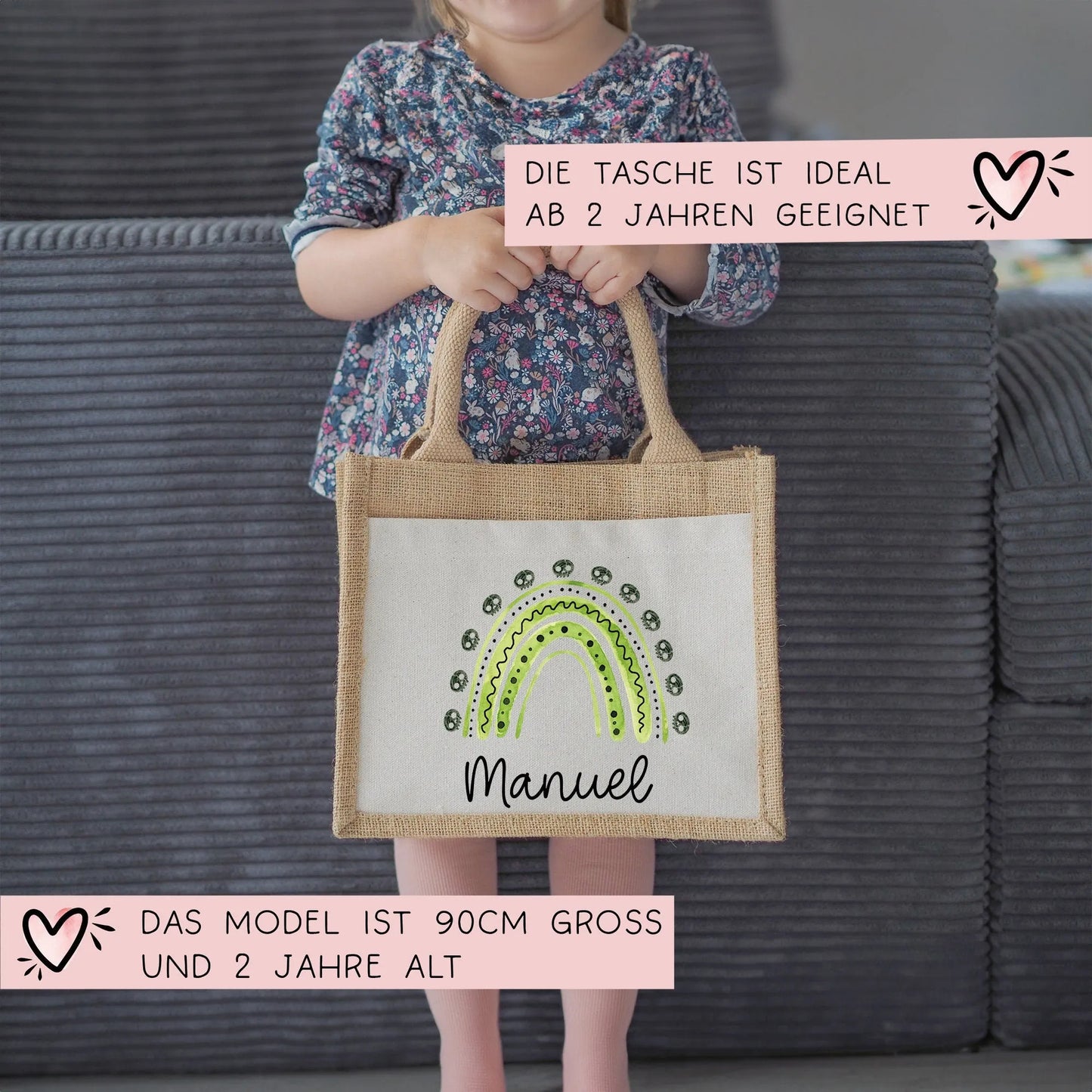 Halloween Bag Rainbow Wish Name made of Jute - Pink Red Green Yellow - Trick or Treat - Personalized - For children from 2 years Pocket kleinebuchstaben