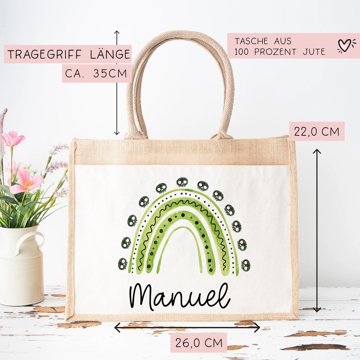 Halloween Bag Rainbow Wish Name made of Jute - Pink Red Green Yellow - Trick or Treat - Personalized - For children from 2 years Pocket kleinebuchstaben