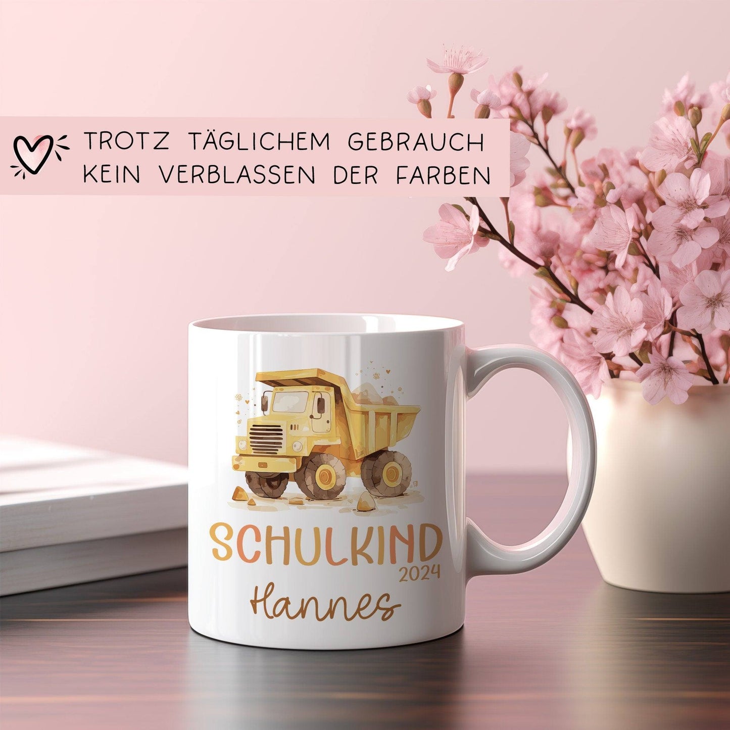 LKW Kipplaster Kindertasse Schulkind 2024 Name Kakao Tasse Kind Kindergeschirr personalisiert Kinder Geschenk Geburtstagsgeschenk kleinebuchstaben