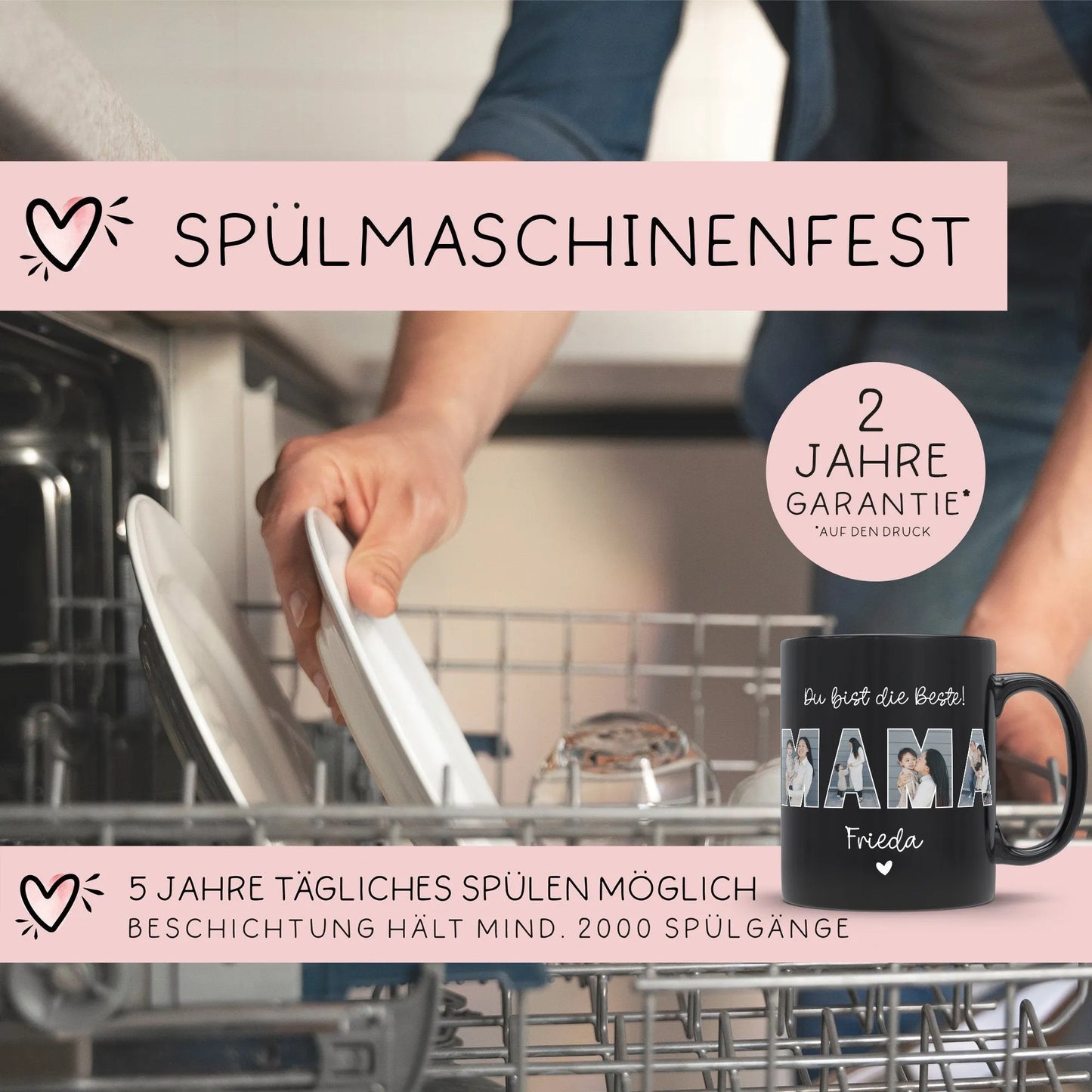 Personalisierte Foto Tasse Mama personalisiert zum Muttertag Weihnachten - Fototasse mit eigenen Bildern selbst gestalten - Geschenk - 325ml kleinebuchstaben