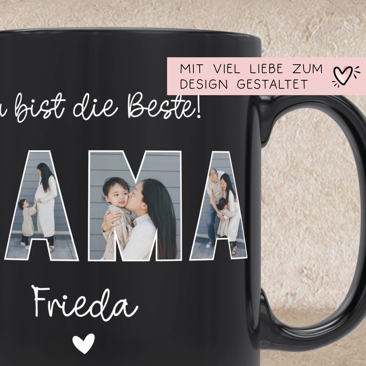 Personalisierte Foto Tasse Mama personalisiert zum Muttertag Weihnachten - Fototasse mit eigenen Bildern selbst gestalten - Geschenk - 325ml kleinebuchstaben