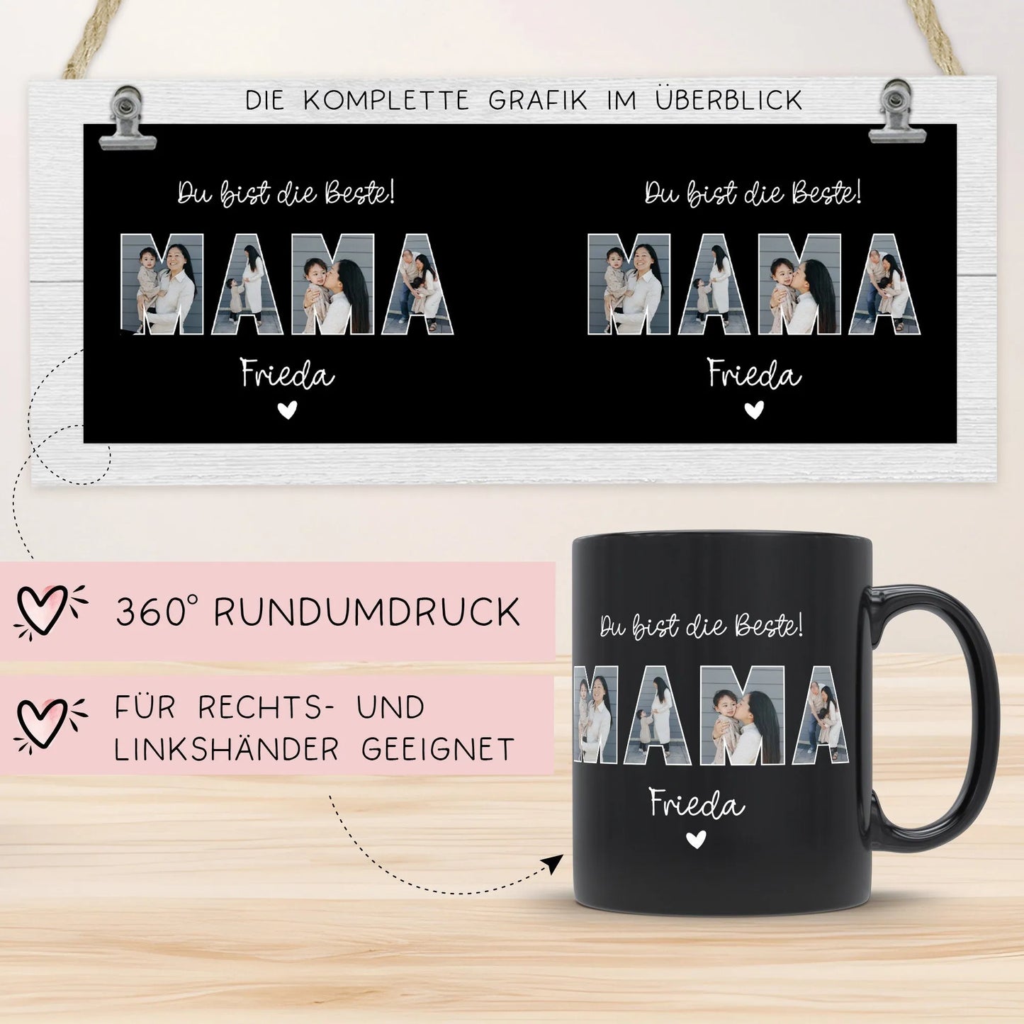 Personalisierte Foto Tasse Mama personalisiert zum Muttertag Weihnachten - Fototasse mit eigenen Bildern selbst gestalten - Geschenk - 325ml kleinebuchstaben