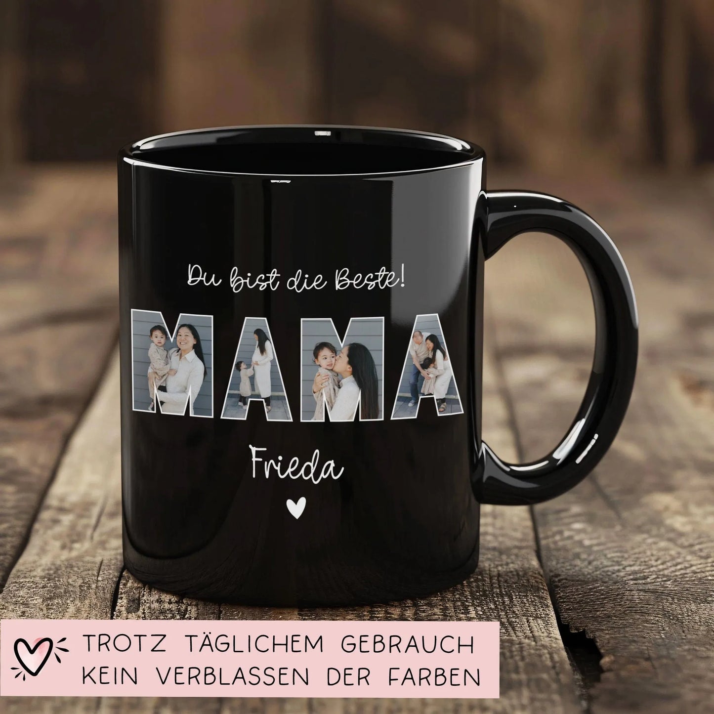 Personalisierte Foto Tasse Mama personalisiert zum Muttertag Weihnachten - Fototasse mit eigenen Bildern selbst gestalten - Geschenk - 325ml kleinebuchstaben