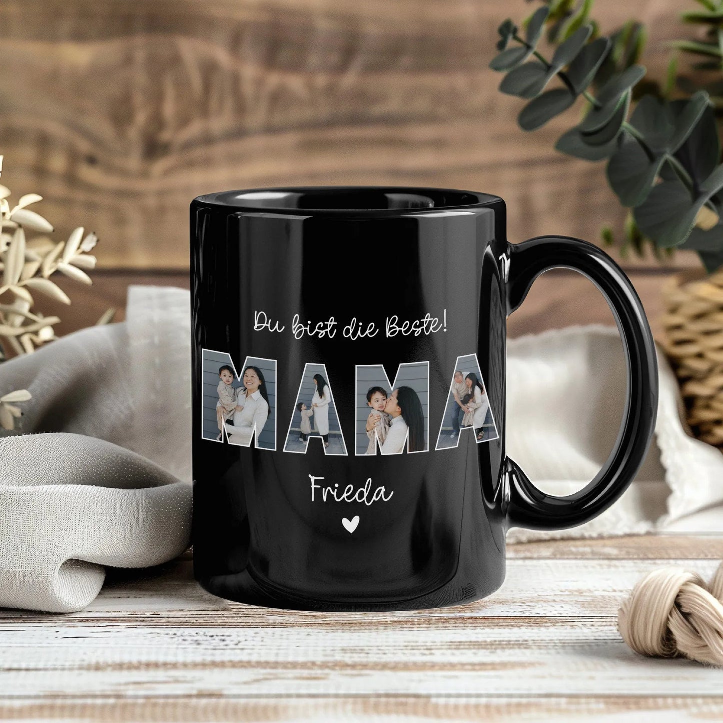 Personalisierte Foto Tasse Mama personalisiert zum Muttertag Weihnachten - Fototasse mit eigenen Bildern selbst gestalten - Geschenk - 325ml kleinebuchstaben