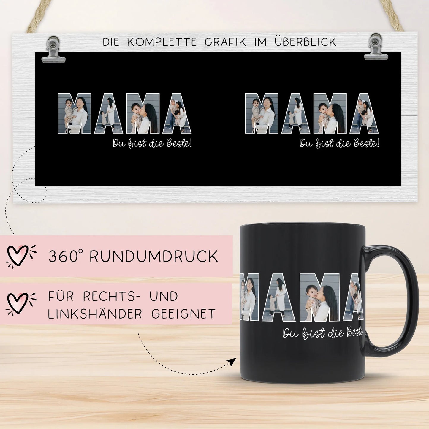 Personalisierte Foto Tasse Mama personalisiert zum Muttertag Weihnachten - Fototasse mit eigenen Bildern selbst gestalten - Geschenk - 325ml kleinebuchstaben