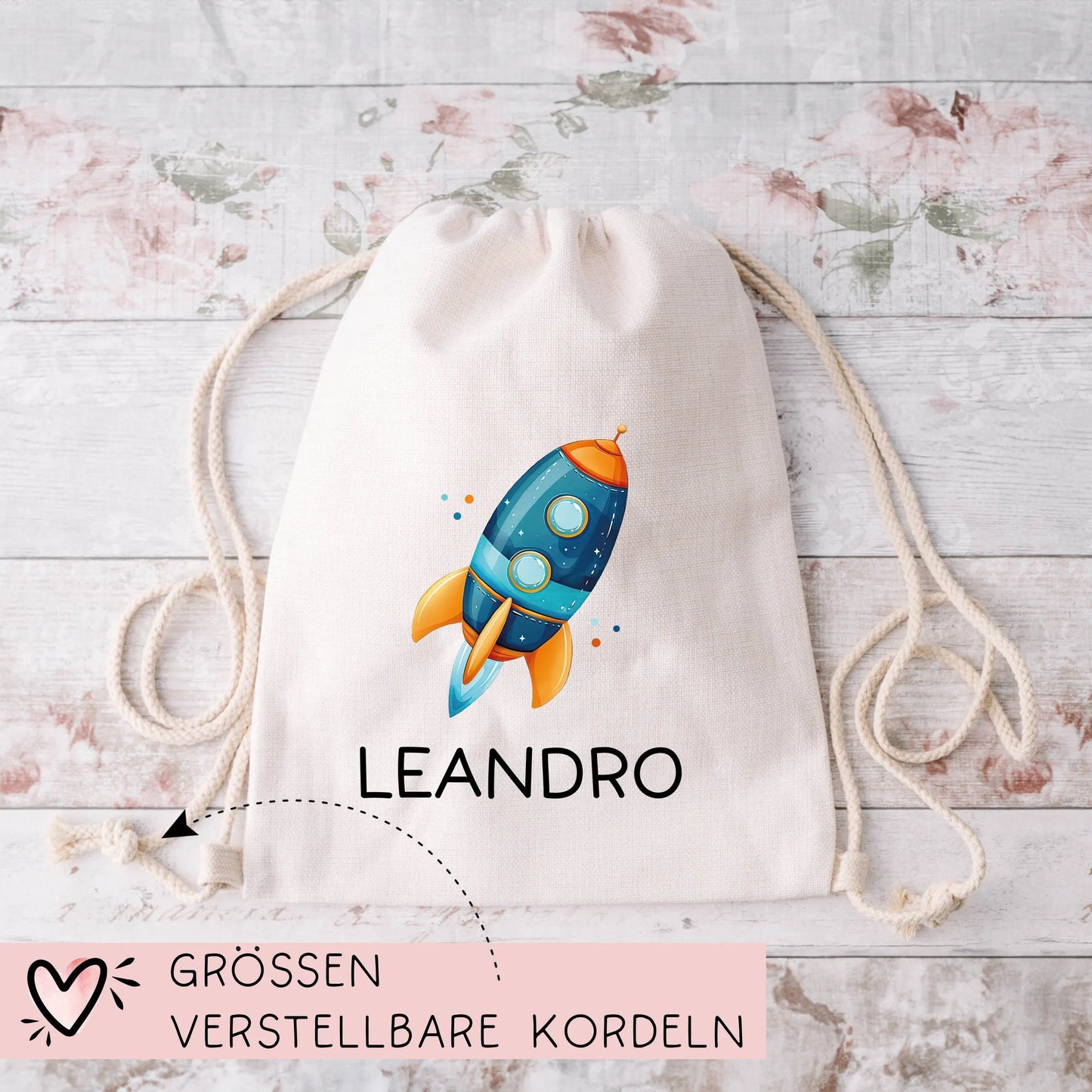 Rakete Stoffbeutel Turnbeutel Rucksack Sportbeutel Gymsack Kindergartentasche Schule Kindergarten Weltraum - Weihnachten oder Geburtstag -04 kleinebuchstaben