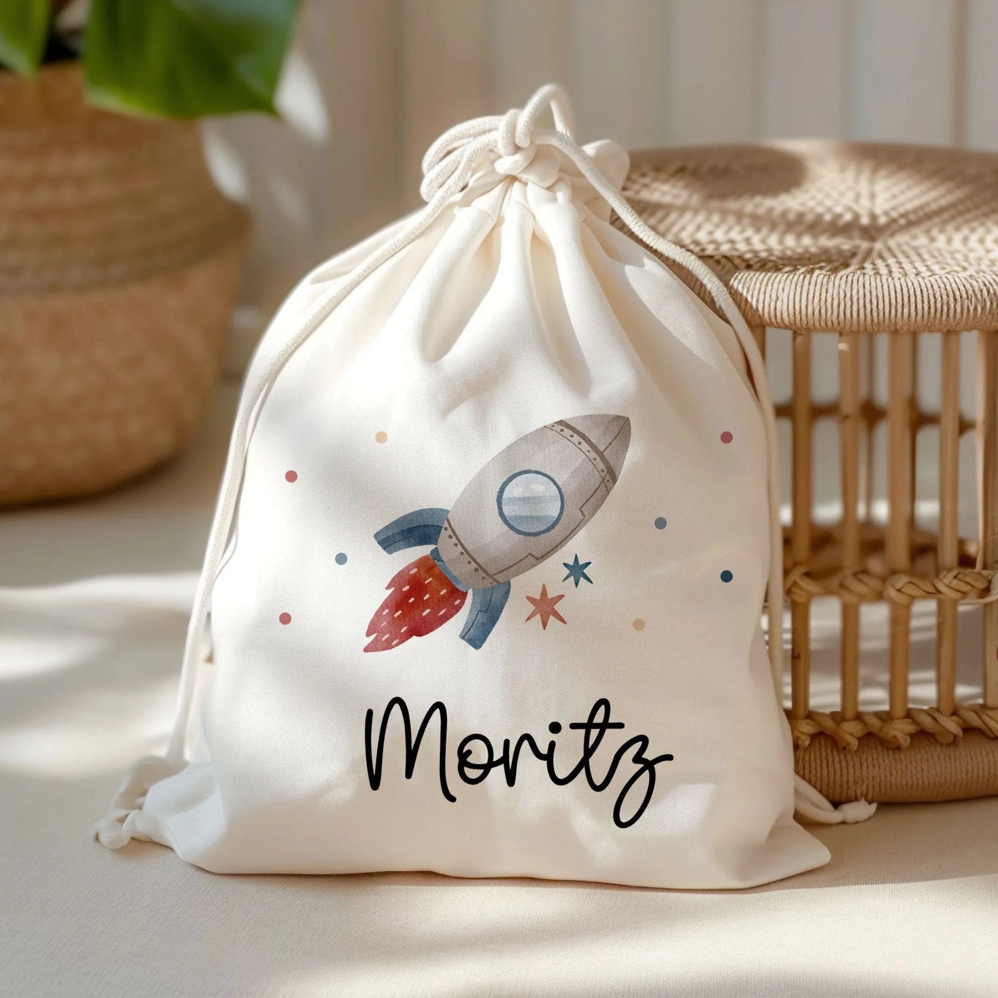 Rakete Stoffbeutel Turnbeutel Rucksack Sportbeutel Gymsack Kindergartentasche Schule Kindergarten Weltraum - Weihnachten oder Geburtstag -04 kleinebuchstaben Rakete Turnbeutel