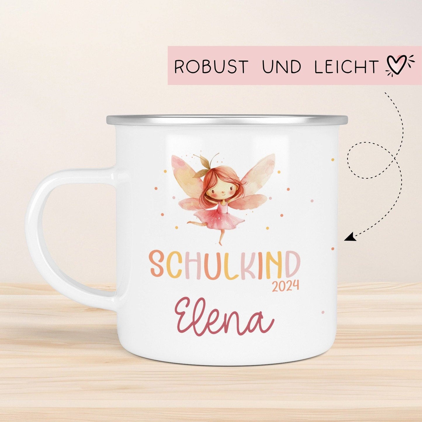 Schulanfang Ballerina Kindertasse Schulkind Fee Name Emaille Tasse Kind Kindergeschirr personalisiert Kinder Geschenk Zahnputzbecher kleinebuchstaben