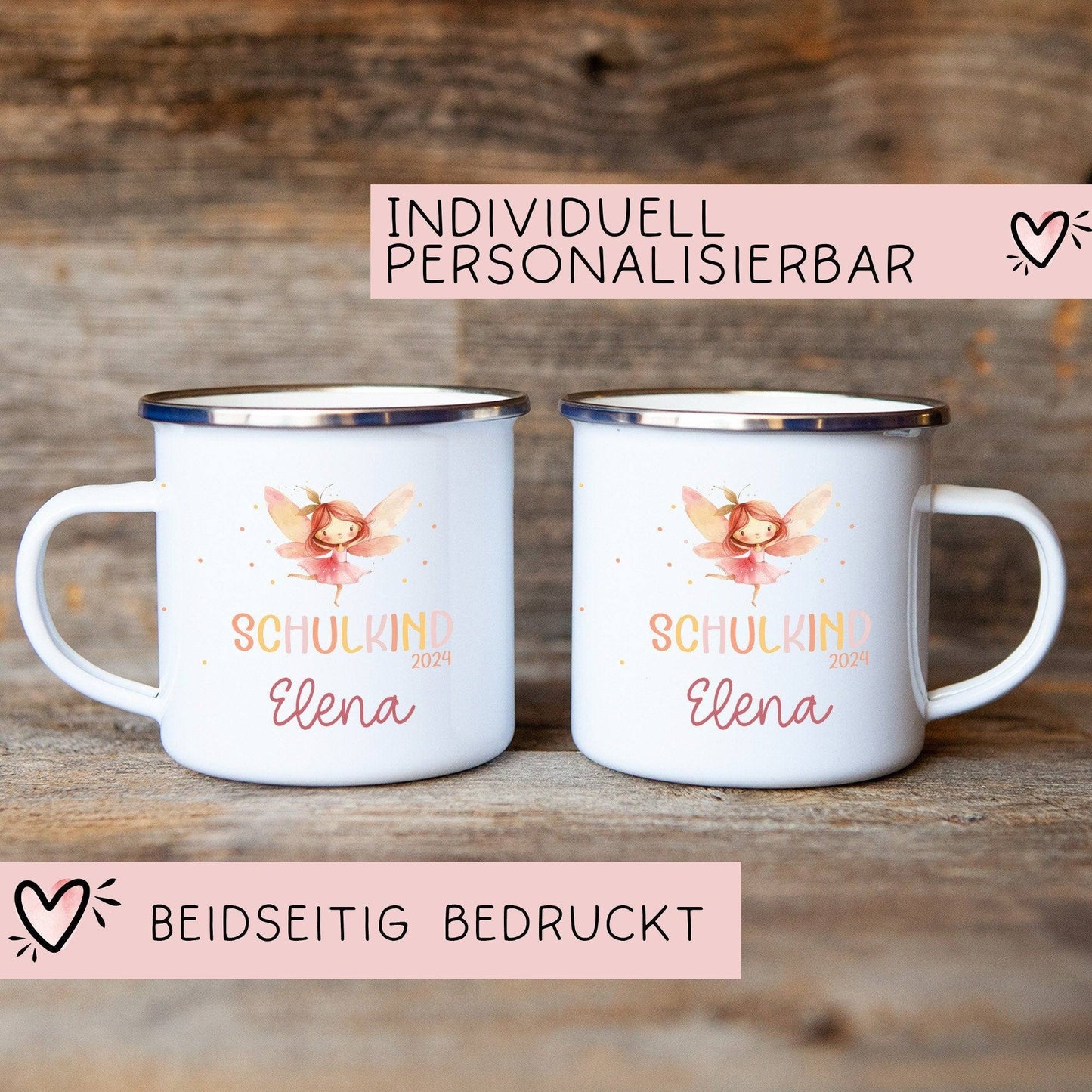 Schulanfang Ballerina Kindertasse Schulkind Fee Name Emaille Tasse Kind Kindergeschirr personalisiert Kinder Geschenk Zahnputzbecher kleinebuchstaben