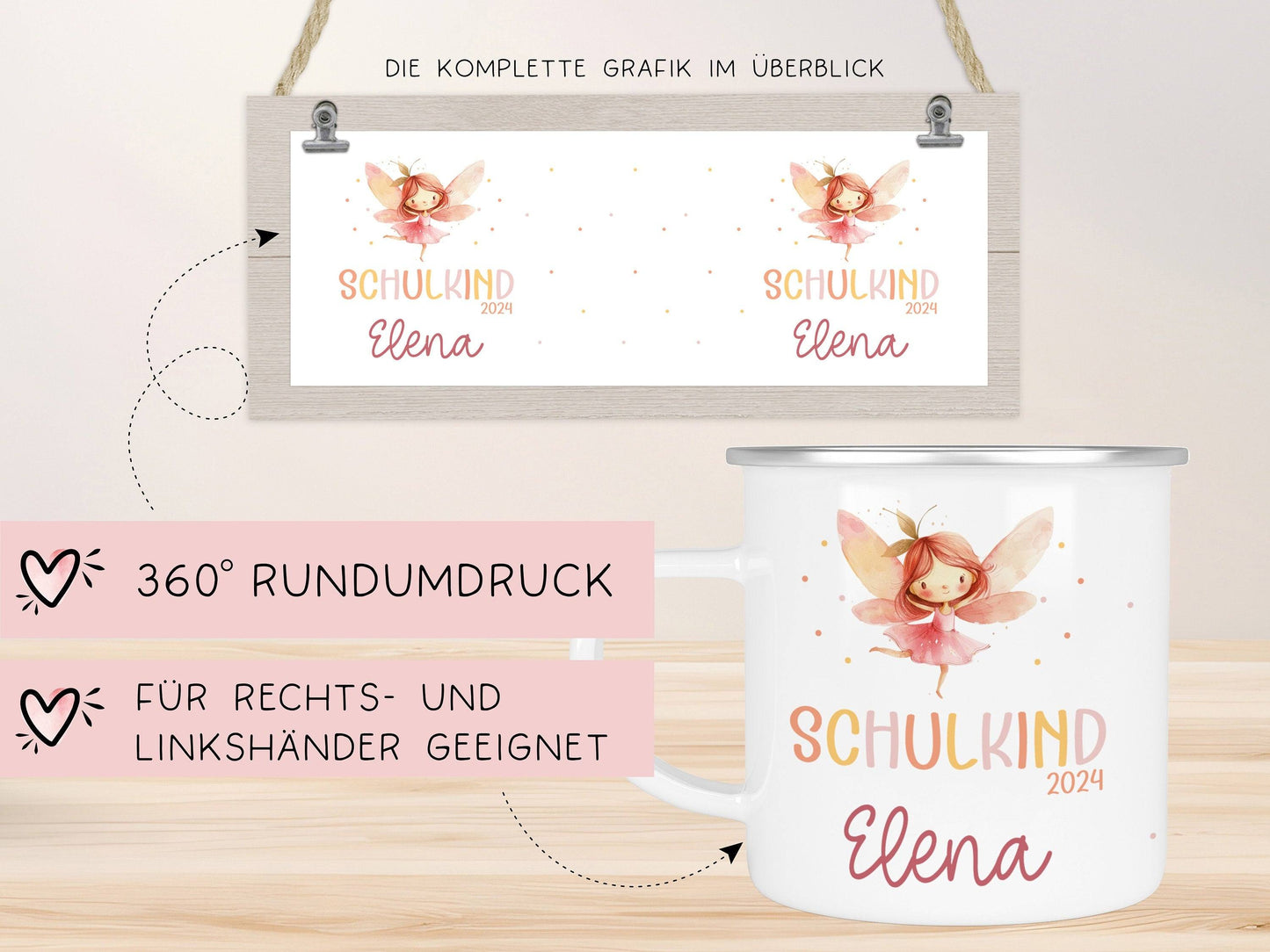 Schulanfang Ballerina Kindertasse Schulkind Fee Name Emaille Tasse Kind Kindergeschirr personalisiert Kinder Geschenk Zahnputzbecher kleinebuchstaben