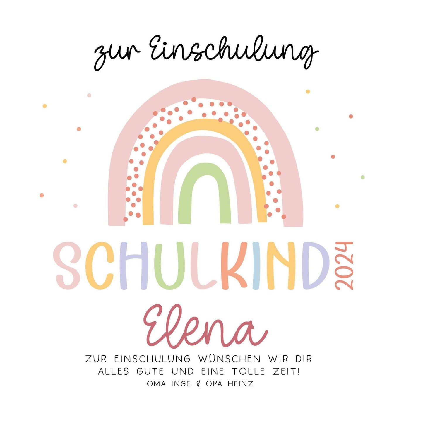 Spardose Regenbogen Rosa Boho Schulkind 2024 Einschulung mit Wunschname Name Kind personalisiert Kinder mit optionalen Wunschtext kleinebuchstaben
