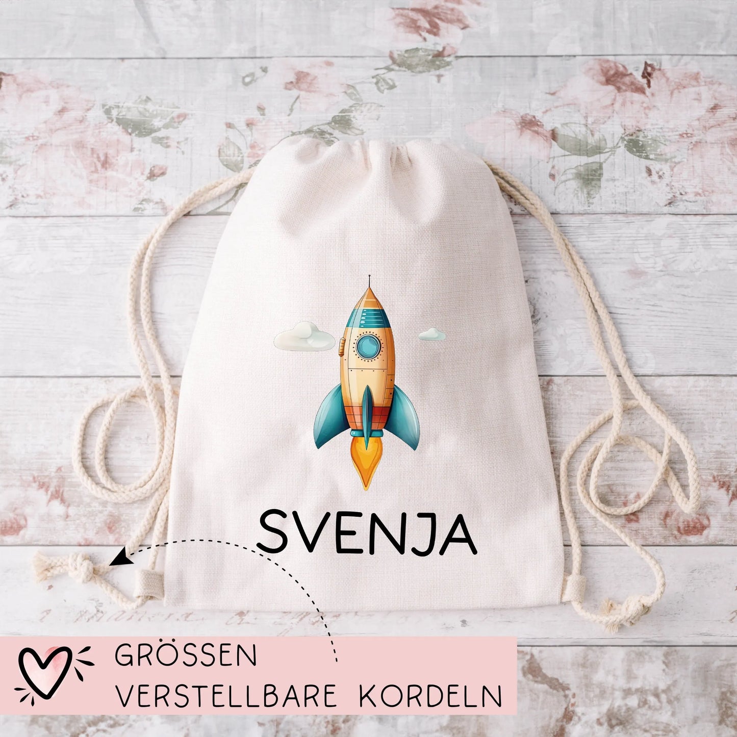 Sportbeutel Rucksack Rakete Stoffbeutel Turnbeutel Gymsack Kindergartentasche Schule Kindergarten Weltraum - Weihnachten oder Geburtstag -06 kleinebuchstaben