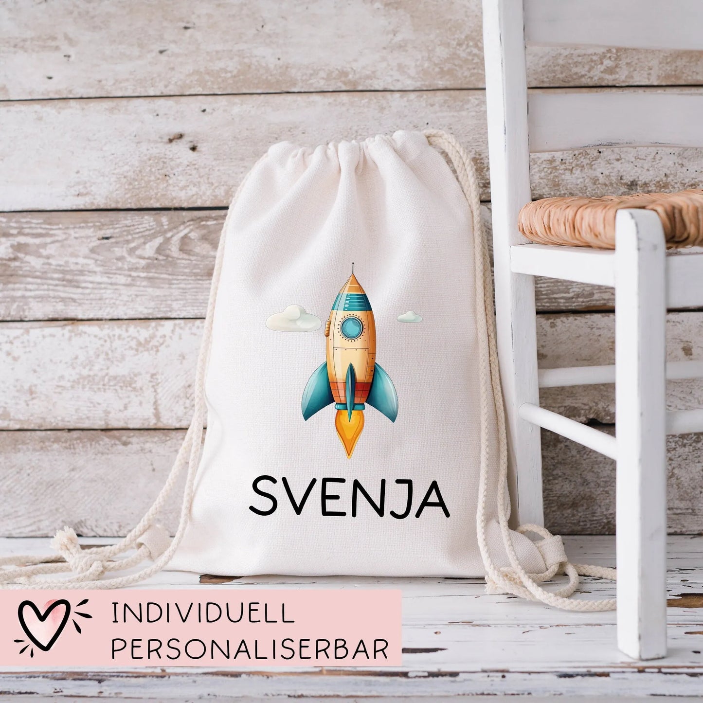 Sportbeutel Rucksack Rakete Stoffbeutel Turnbeutel Gymsack Kindergartentasche Schule Kindergarten Weltraum - Weihnachten oder Geburtstag -06 kleinebuchstaben