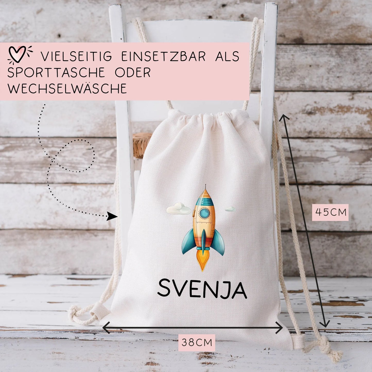 Sportbeutel Rucksack Rakete Stoffbeutel Turnbeutel Gymsack Kindergartentasche Schule Kindergarten Weltraum - Weihnachten oder Geburtstag -06 kleinebuchstaben