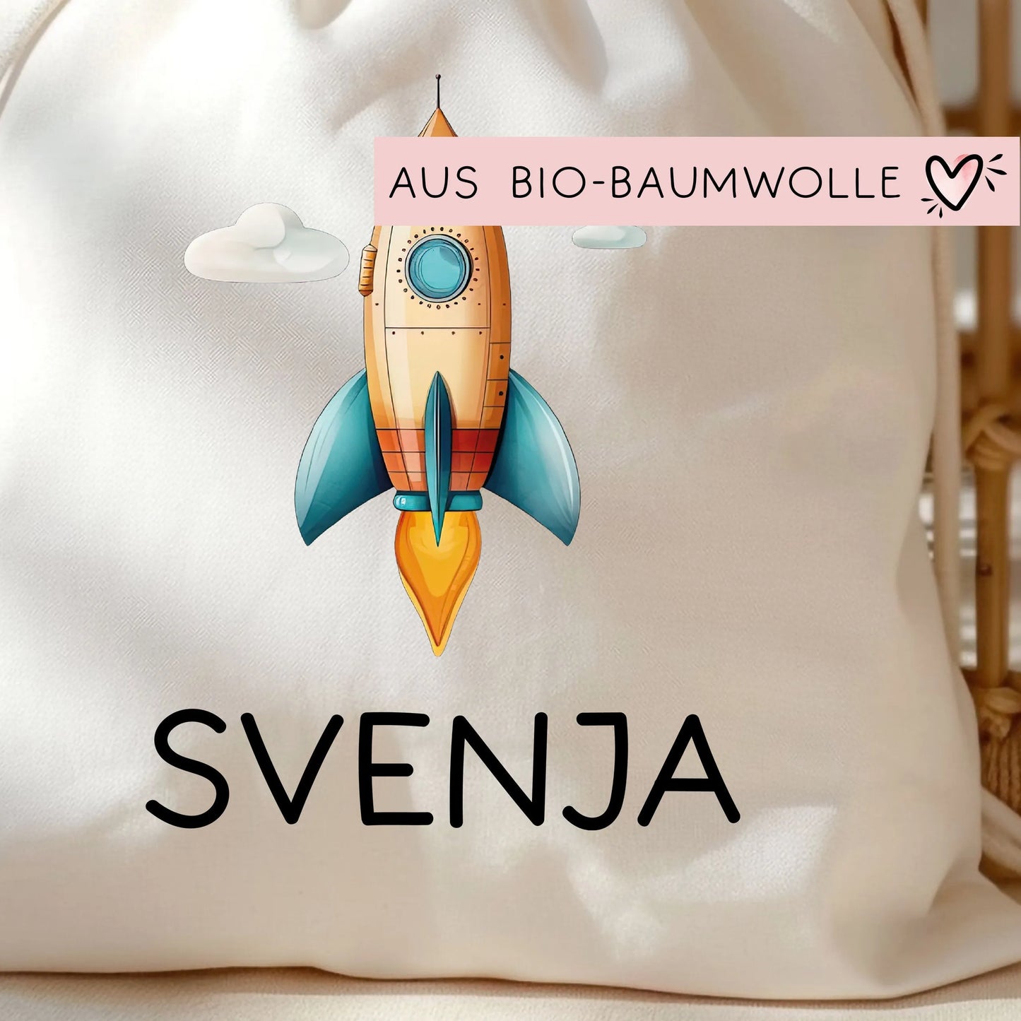 Sportbeutel Rucksack Rakete Stoffbeutel Turnbeutel Gymsack Kindergartentasche Schule Kindergarten Weltraum - Weihnachten oder Geburtstag -06 kleinebuchstaben