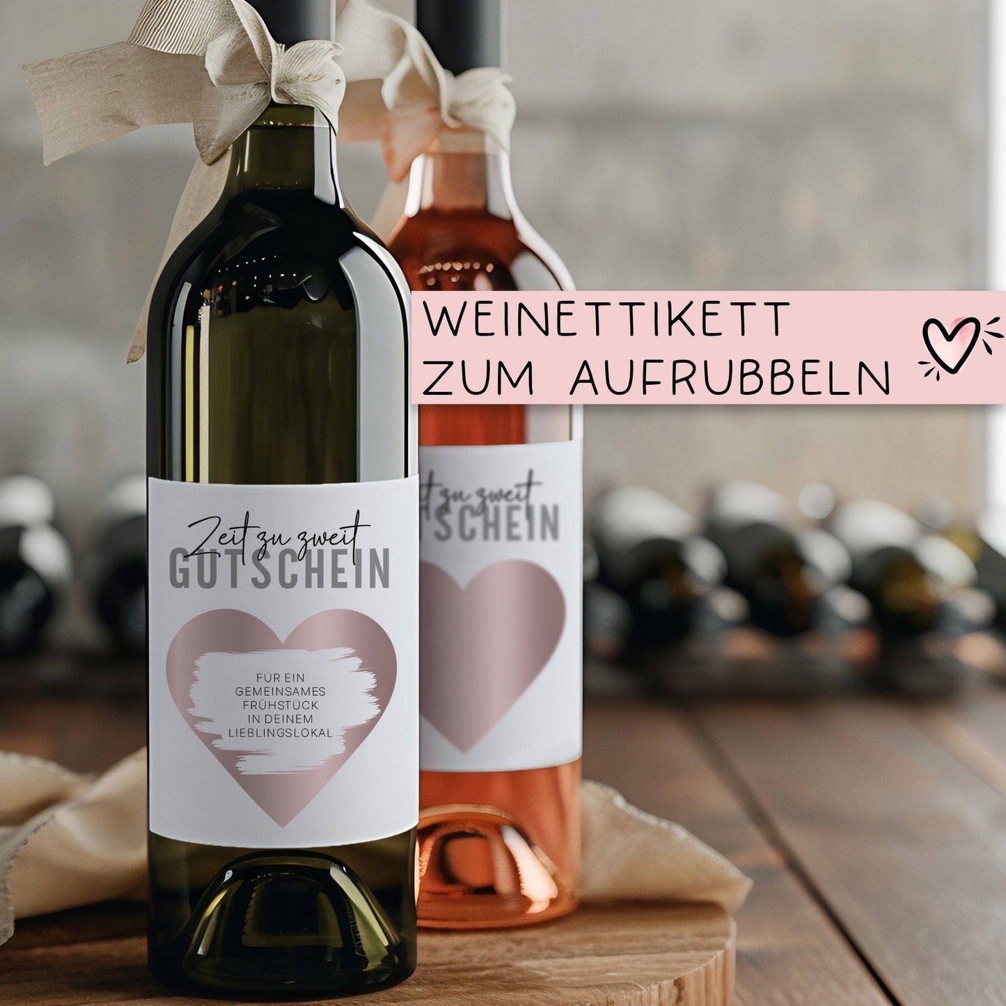 Weinetikett Rubbellos - Zeit zu zweit Gutschein - Personalisiertes Weinflaschen-Etikett - Weihnachten Geburtstag Valentinstag Geschenk kleinebuchstaben