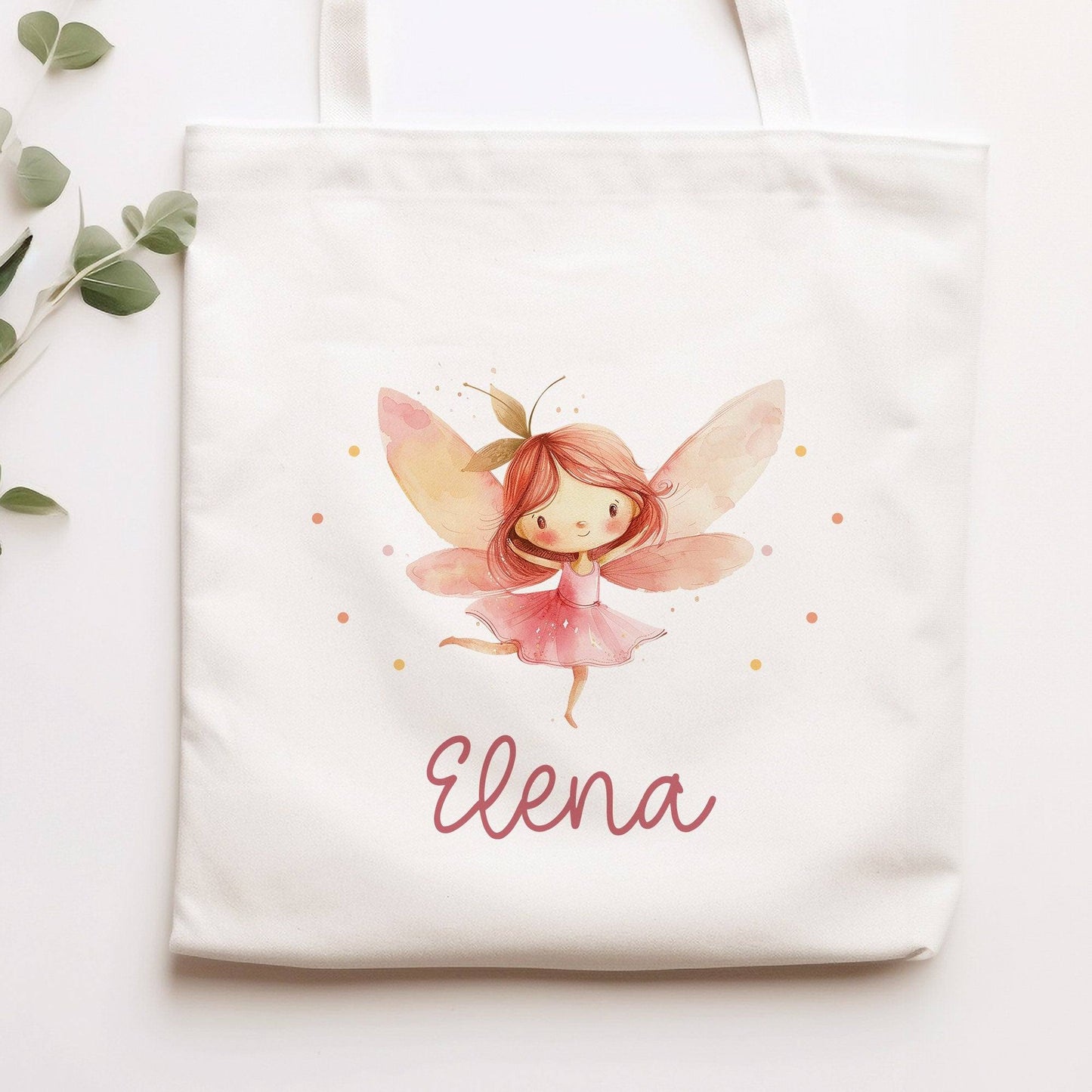 Ballerina Fee Stofftasche Einkaufstasche Kinder-Beutel mit Namen als Sporttasche, Wechselwäsche, Tragetasche -für Kita Schule & Kindergarten kleinebuchstaben Ballerina Fee Stofftasche