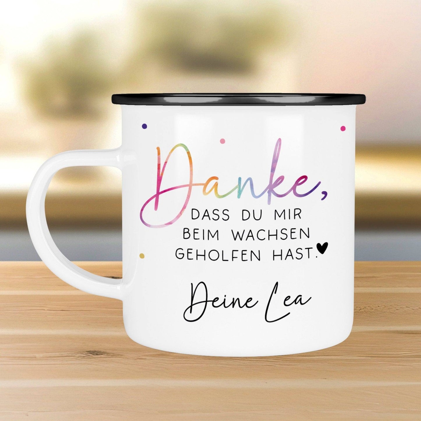 Danke das du mir beim Wachsen geholfen hast. Abschiedsgeschenk für Erzieherin Geschenk Abschiedsgeschenk Lehrerin Emaille Becher. kleinebuchstaben Danke das du mir bei Schwarz
