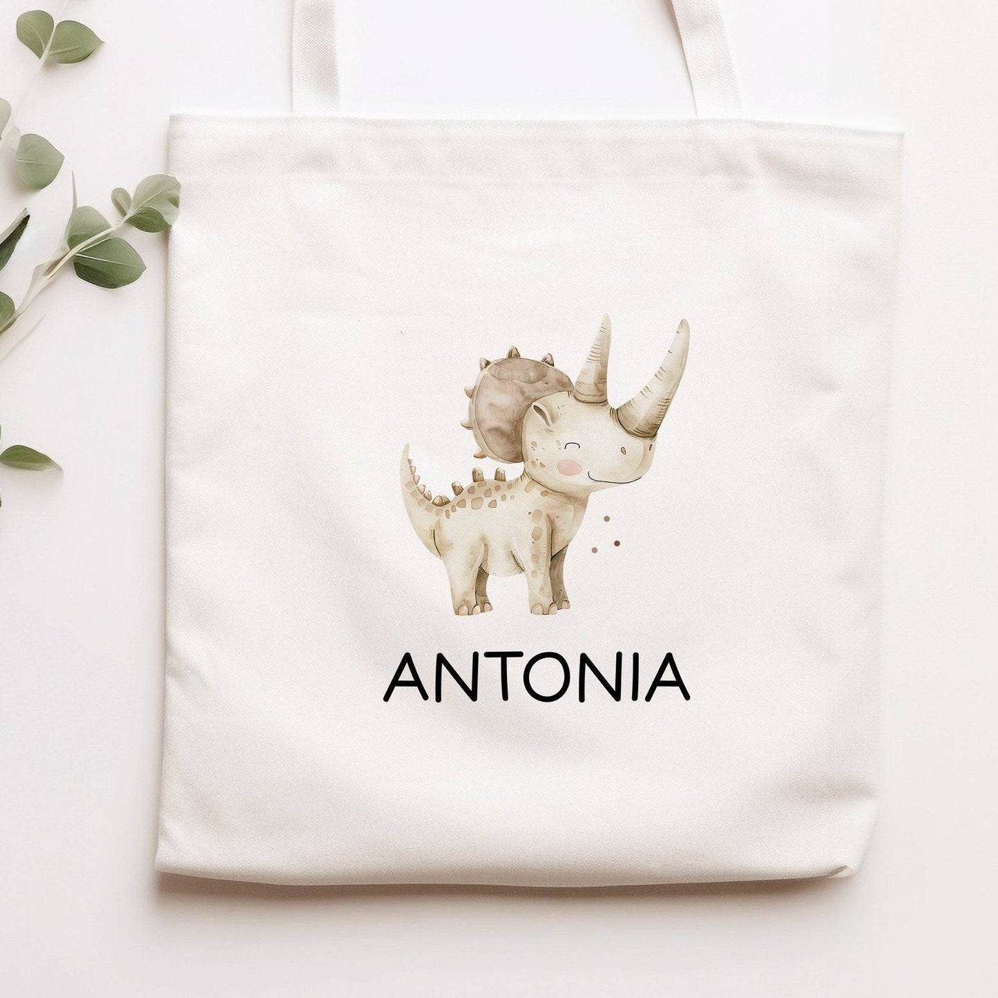 Dinosaurier Dino Stofftasche Tasche Styracosaurus personalisiert Kinder-Beutel als Sporttasche, Wechselwäsche, Stoffbeutel Kita & Schule kleinebuchstaben