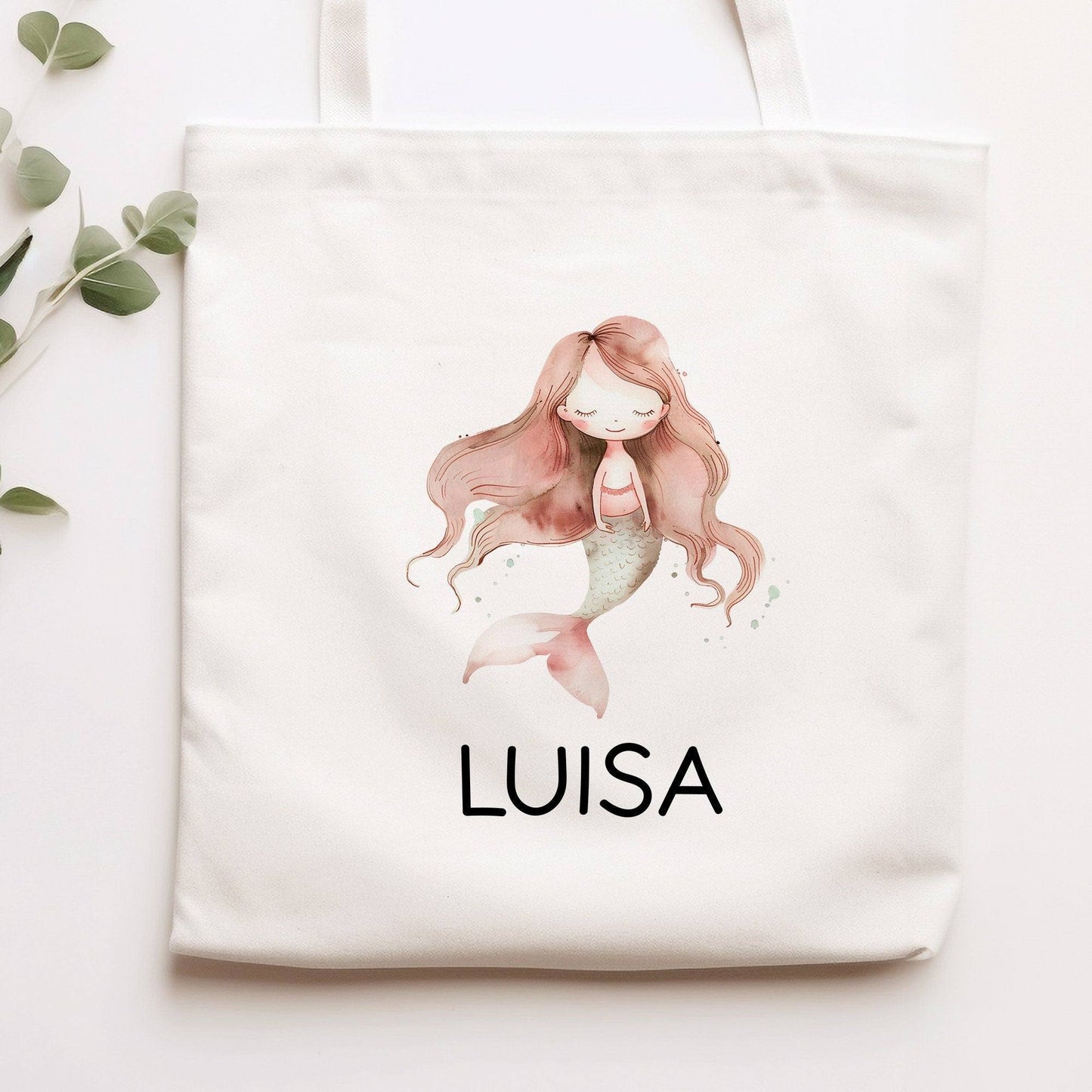 Einschulung Stofftasche Meerjungfrau Personalisiert Kindergarten Wäschebeutel Kinder-Beutel mit Wunschnamen für Schule, Wechselwäsche kleinebuchstaben