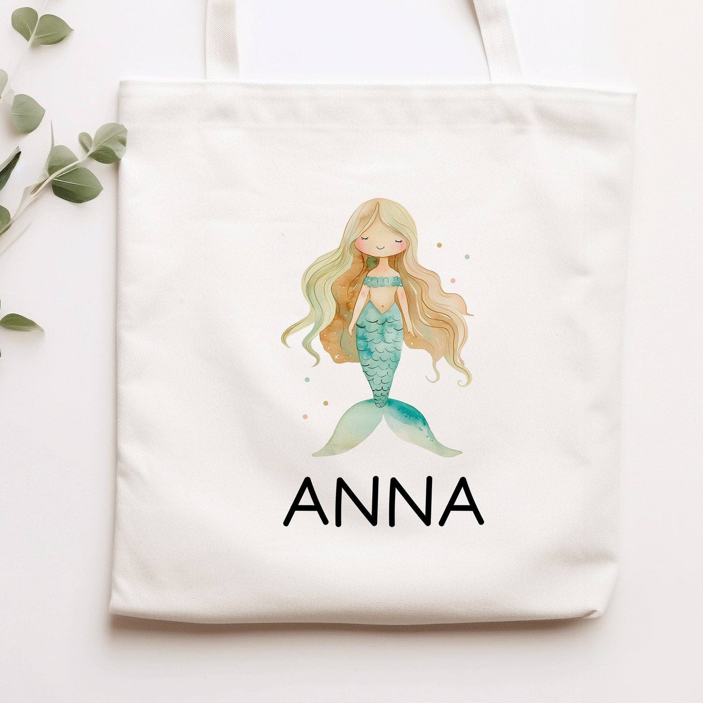 Einschulung Stofftasche Personalisiert Meerjungfrau Kindergarten Wäschebeutel Kinder-Beutel mit Wunschnamen für Schule, Wechselwäsche kleinebuchstaben
