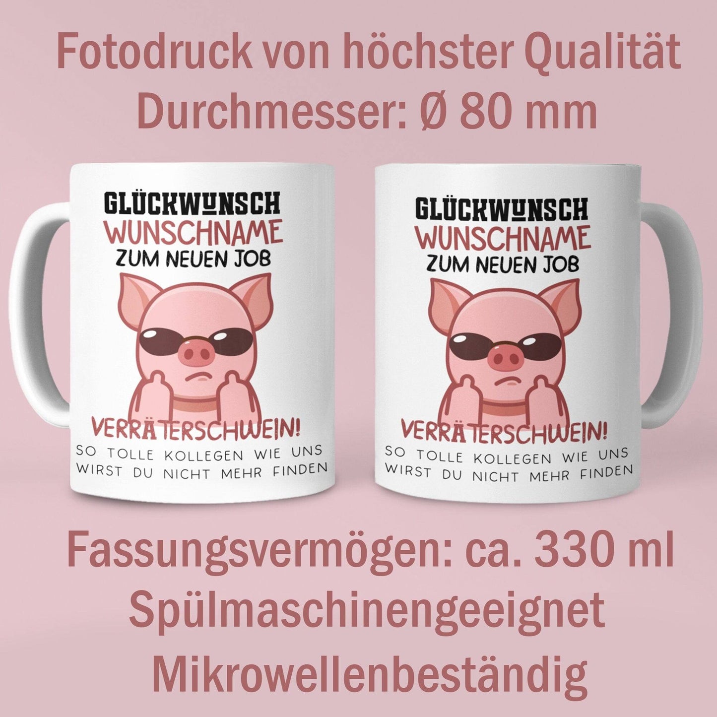 Personalisierte Tasse mit Spruch: Glückwunsch zum neuen Job Verräter! - Abschiedsgeschenk Kollegen - Kaffeetasse Sparschwein kleinebuchstaben