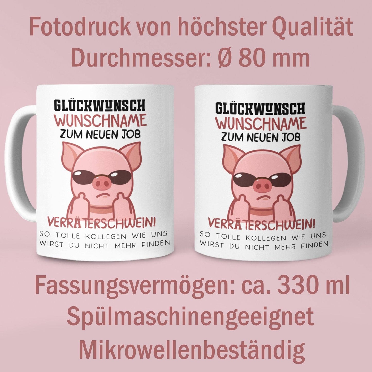 Personalisierte Tasse mit Spruch: Glückwunsch zum neuen Job Verräter! - Abschiedsgeschenk Kollegen - Kaffeetasse Sparschwein kleinebuchstaben