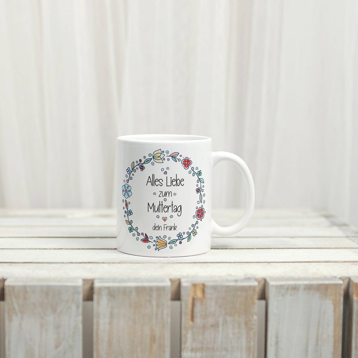 Personalisierte Tasse zum Muttertag mit eigenen Namen • Motiv: Alles liebe zum Muttertag • Kaffeetasse • Teetasse • Geschenk für die Mama kleinebuchstaben