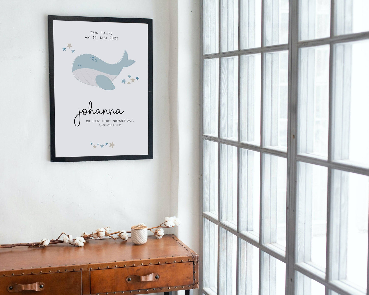Personalisiertes Poster zur Taufe mit eigenen Namen und Taufspruch mit einem Wal | Taufposter| Geschenk zur Taufe | Geschenk für Patenkind kleinebuchstaben