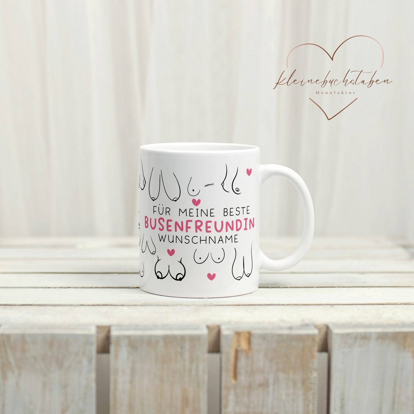 Personalisierte Busenfreundin Kaffeetasse in weiß | Für die beste Freundin - BFF - Muttertag Geschenk - liebste Freundin - mit Namen - 330ml kleinebuchstaben