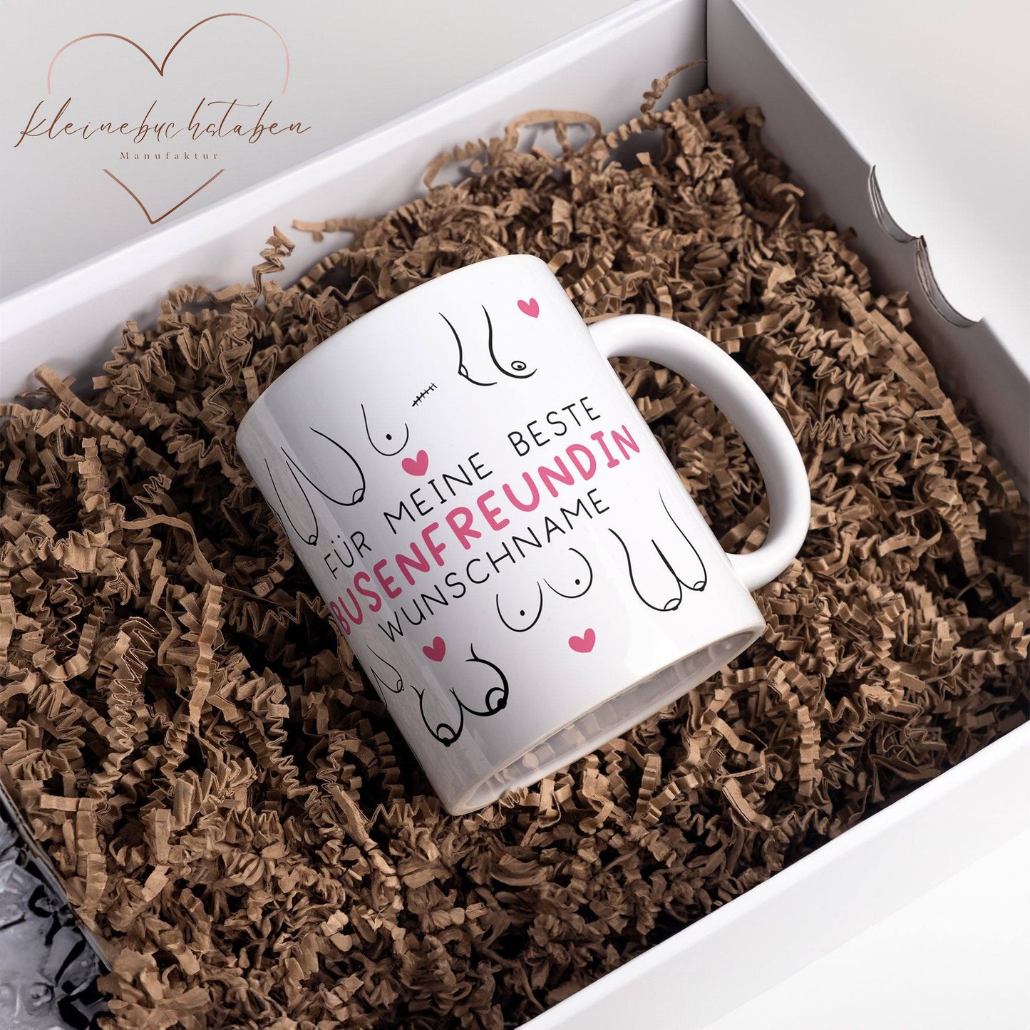 Personalisierte Busenfreundin Kaffeetasse in weiß | Für die beste Freundin - BFF - Muttertag Geschenk - liebste Freundin - mit Namen - 330ml kleinebuchstaben