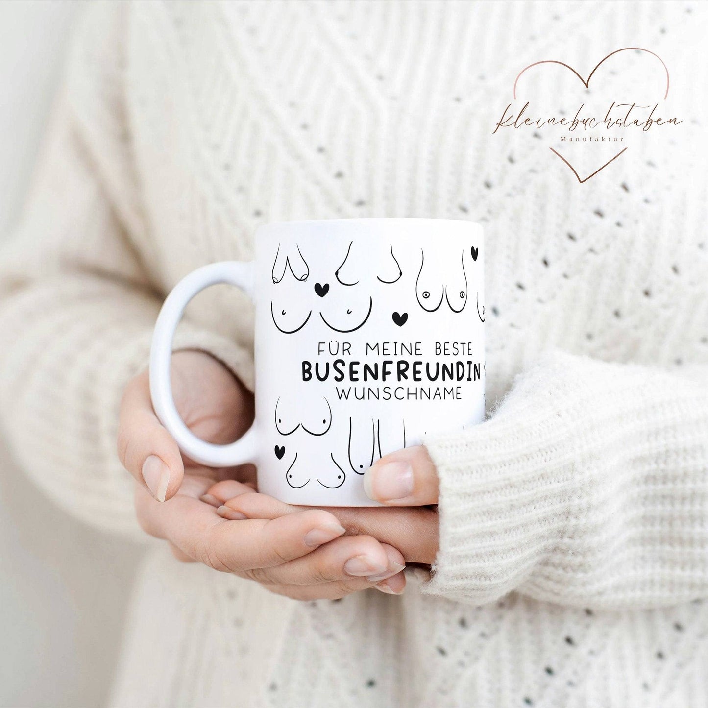 Personalisierte Busenfreundin Tasse in weiß | Für die beste Freundin - BFF - Muttertag Geschenk - liebste Freundin - mit Namen - 330ml kleinebuchstaben