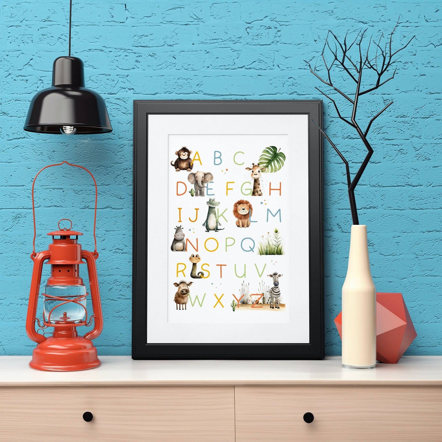 ABC Poster, Tieralphabet - DIN A4 oder A3 | Afrikanisches Safari Alphabet Tiere | Lernposter fürs Kinderzimmer mit süßen Tier-Motiven. kleinebuchstaben