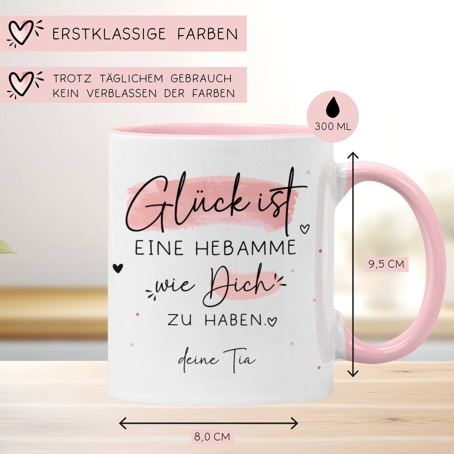 Handgefertigte Personalisierte Tasse – Glück ist eine HEBAMME wie dich zu haben - Geschenk zum Geburtstag, Ostern, Weihnachten -Wunschnamen kleinebuchstaben