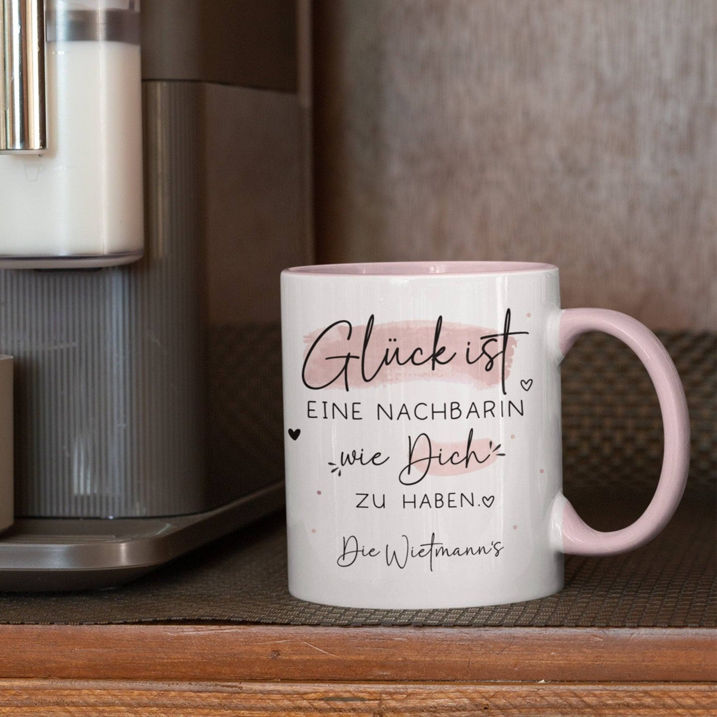 Handgefertigte Personalisierte Tasse – Glück ist eine NACHBARIN wie dich zu haben - Geschenk zum, Geburtstag, Ostern, Weihnachten mit Name kleinebuchstaben