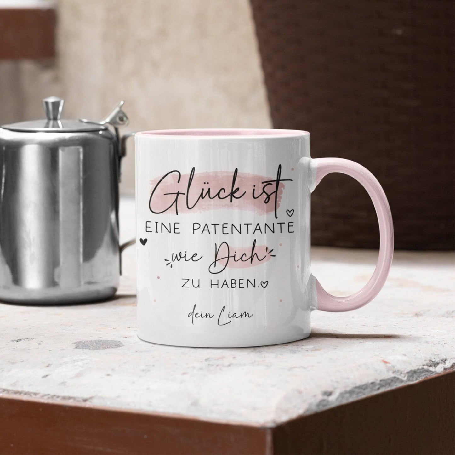 Personalisierte Tasse – Glück ist eine PATENTANTE wie dich zu haben - Geschenk zum Muttertag Geburtstag, Ostern, Weihnachten kleinebuchstaben