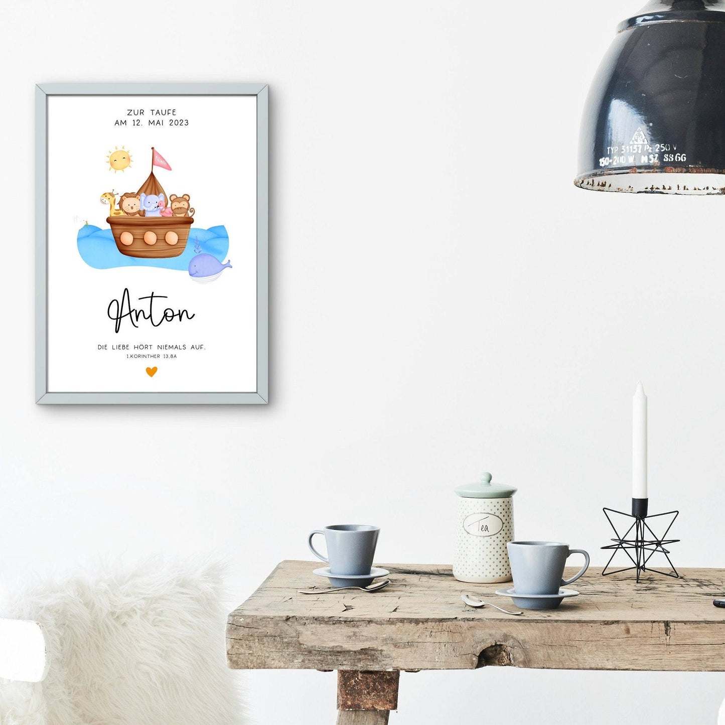 Personalisiertes Poster zur Taufe mit eigenen Namen und Taufspruch Arche Noah | Taufposter| Geschenk zur Taufe | Geschenk für Patenkind kleinebuchstaben