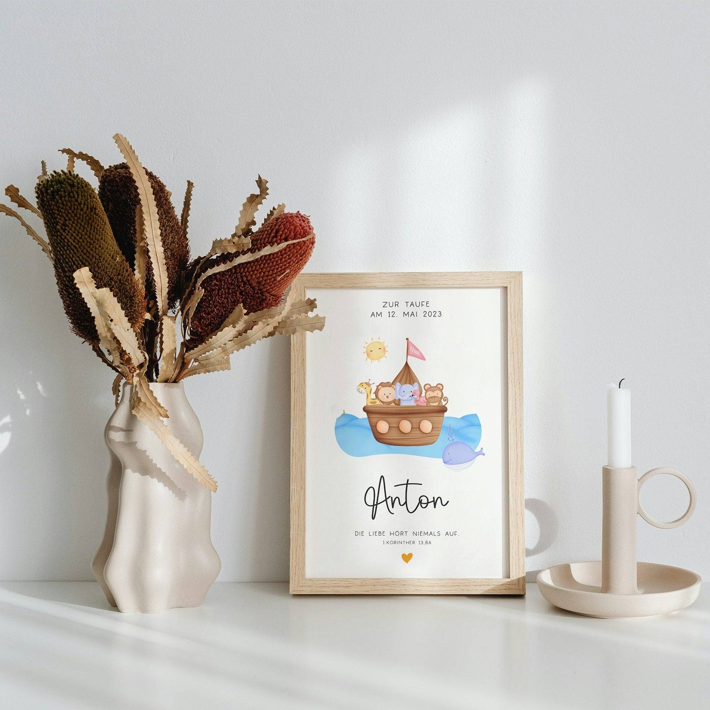 Personalisiertes Poster zur Taufe mit eigenen Namen und Taufspruch Arche Noah | Taufposter| Geschenk zur Taufe | Geschenk für Patenkind kleinebuchstaben