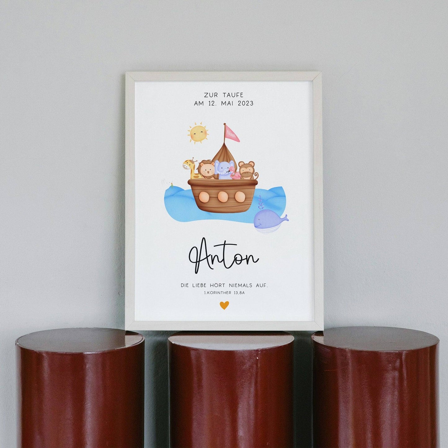 Personalisiertes Poster zur Taufe mit eigenen Namen und Taufspruch Arche Noah | Taufposter| Geschenk zur Taufe | Geschenk für Patenkind kleinebuchstaben