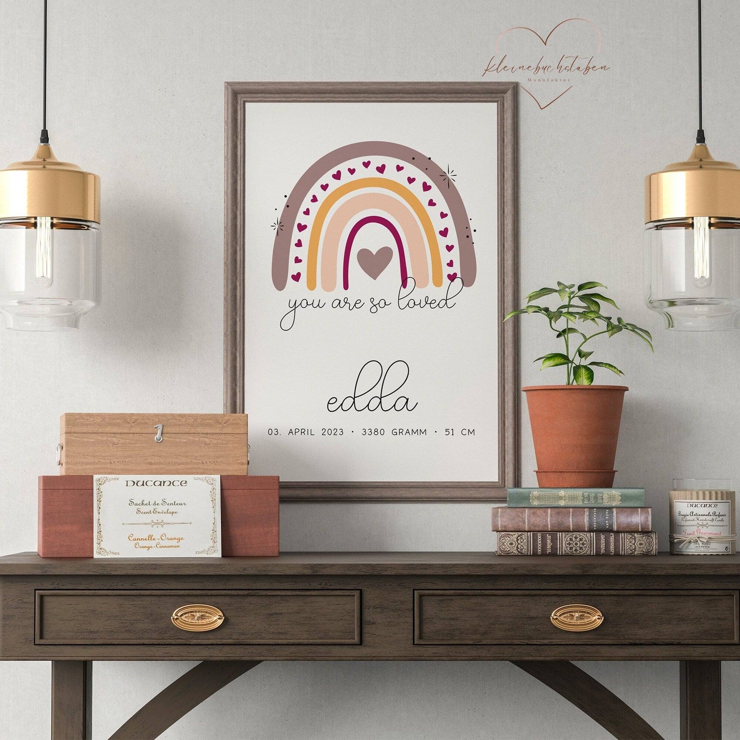 Personalisiertes Poster Geburtsposter in DIN A4 mit Regenbogen, Wunschname, Kinderzimmer Poster Name, Geschenk Baby, Geschenk zur Geburt kleinebuchstaben