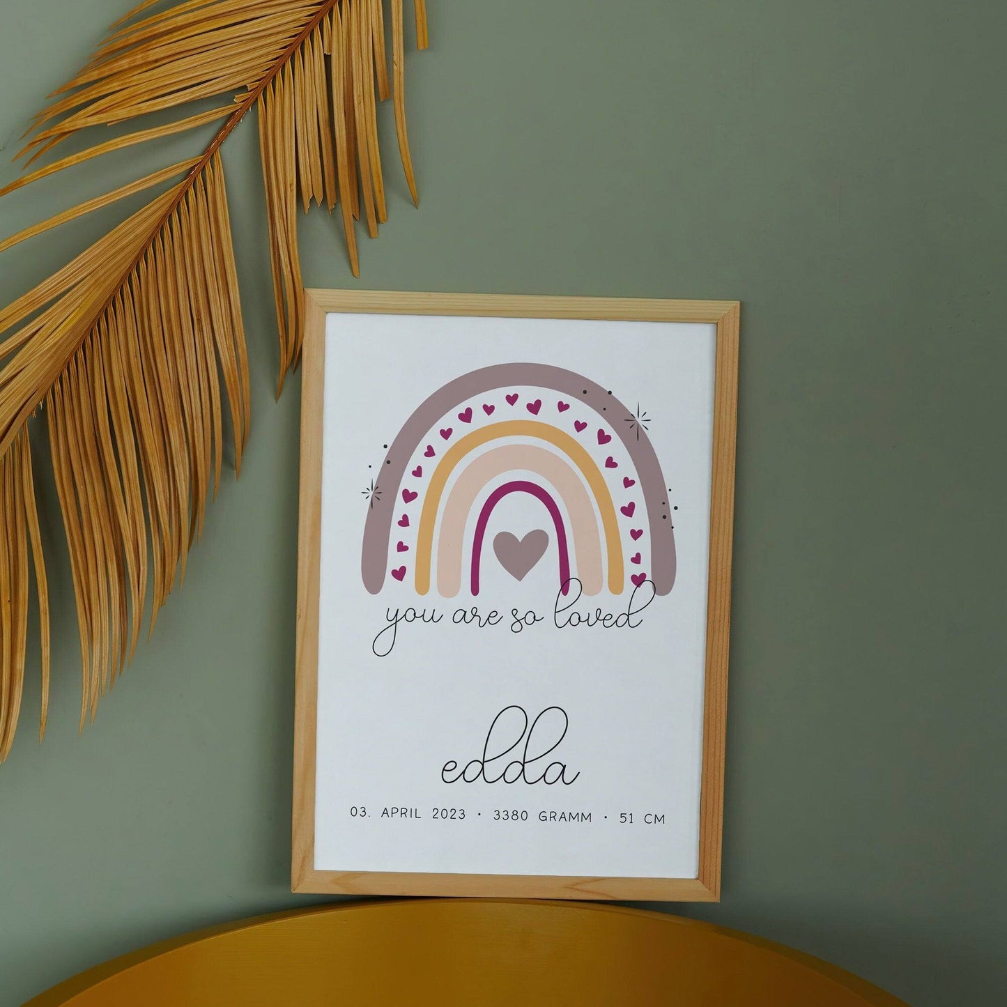 Personalisiertes Poster Geburtsposter in DIN A4 mit Regenbogen, Wunschname, Kinderzimmer Poster Name, Geschenk Baby, Geschenk zur Geburt kleinebuchstaben