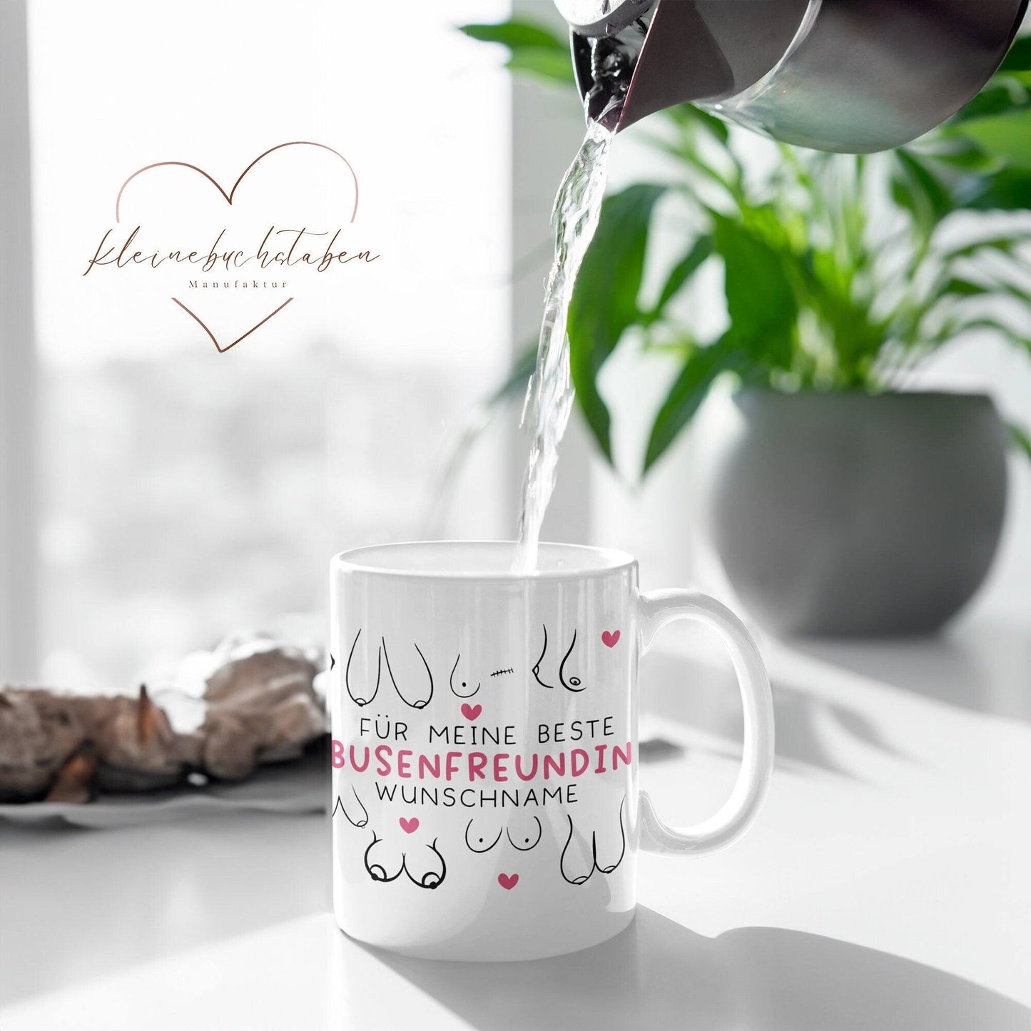 Personalisierte Busenfreundin Kaffeetasse in weiß | Für die beste Freundin - BFF - Muttertag Geschenk - liebste Freundin - mit Namen - 330ml kleinebuchstaben