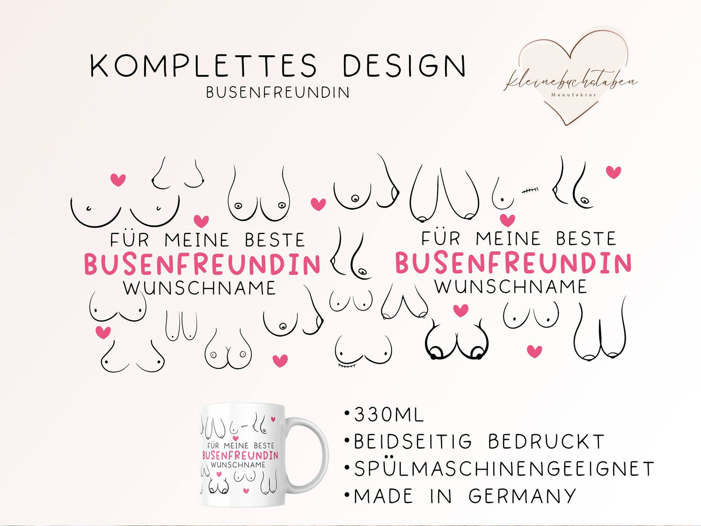 Personalisierte Busenfreundin Kaffeetasse in weiß | Für die beste Freundin - BFF - Muttertag Geschenk - liebste Freundin - mit Namen - 330ml kleinebuchstaben