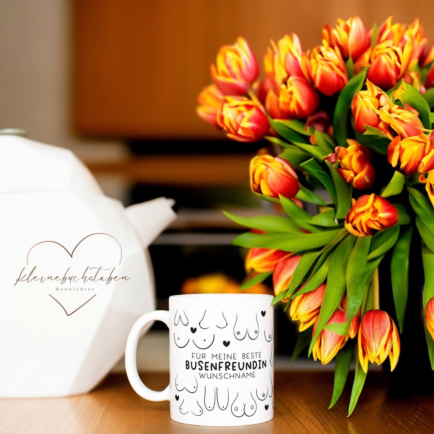 Personalisierte Busenfreundin Tasse in weiß | Für die beste Freundin - BFF - Muttertag Geschenk - liebste Freundin - mit Namen - 330ml kleinebuchstaben