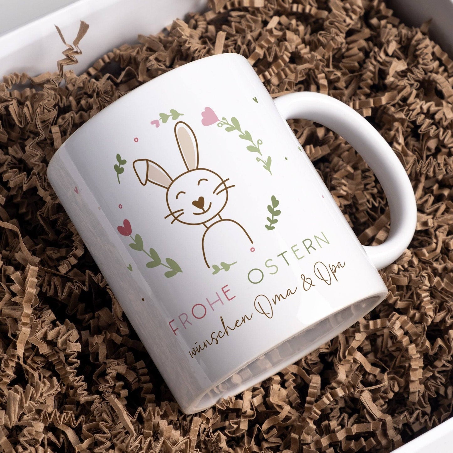 Ostertasse personalisiert mit Namen Frohe Ostern Hase Ostergeschenk für Kinder Männer Frauen Geschenkidee zu Ostern. Geschenk Tasse kleinebuchstaben