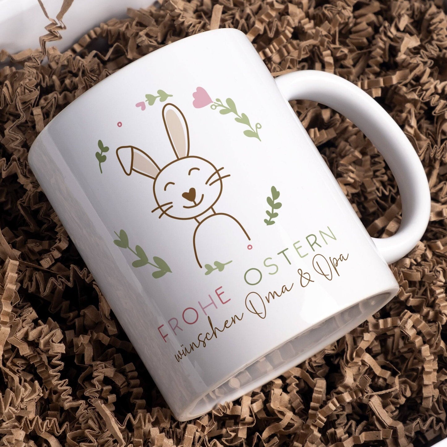 Ostergeschenk personalisiert Tasse mit Namen "Frohe Ostern" Hase Ostergeschenk für Kinder Männer Frauen Geschenkidee zu Ostern. Geschenk kleinebuchstaben