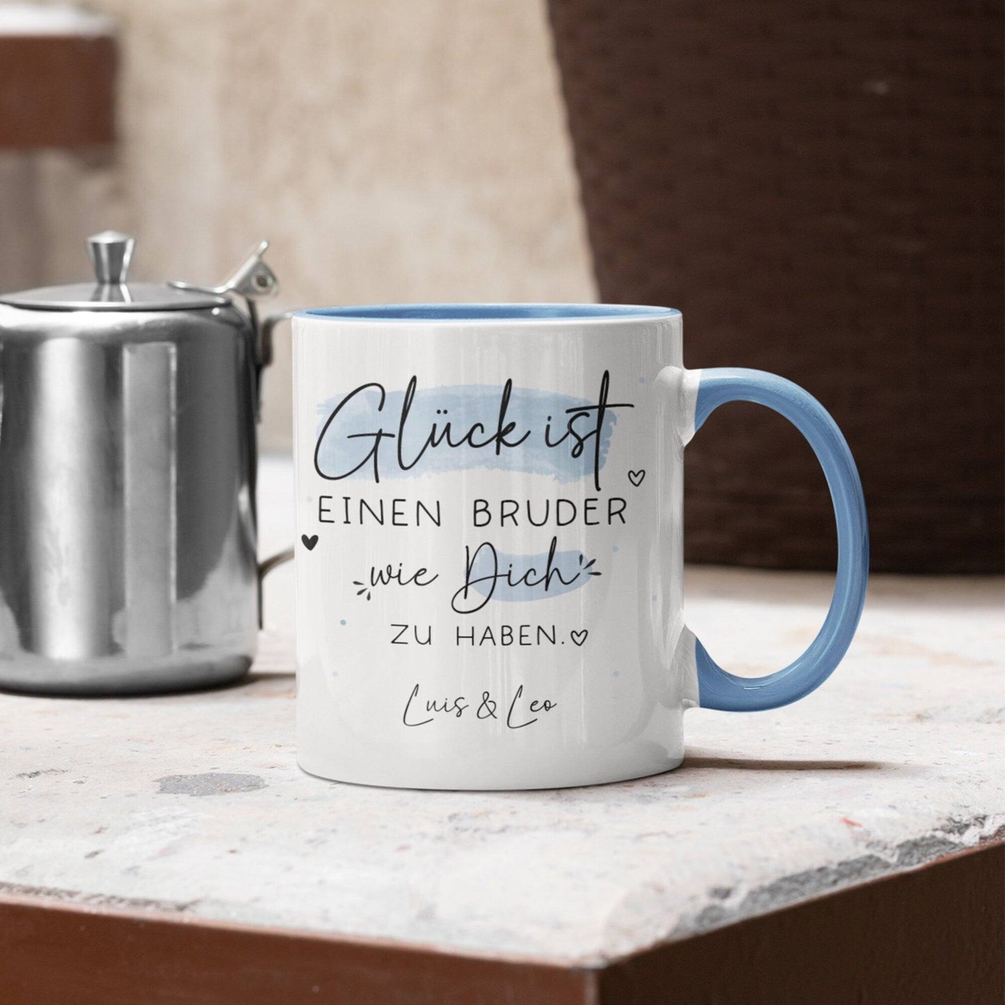 Personalisierte Tasse Bruder Name mit Spruch "Glück ist einen Bruder wie dich zu haben" zum Geburtstag, Geschenk, Ostern, Weihnachtsgeschenk,Wunschnamen kleinebuchstaben