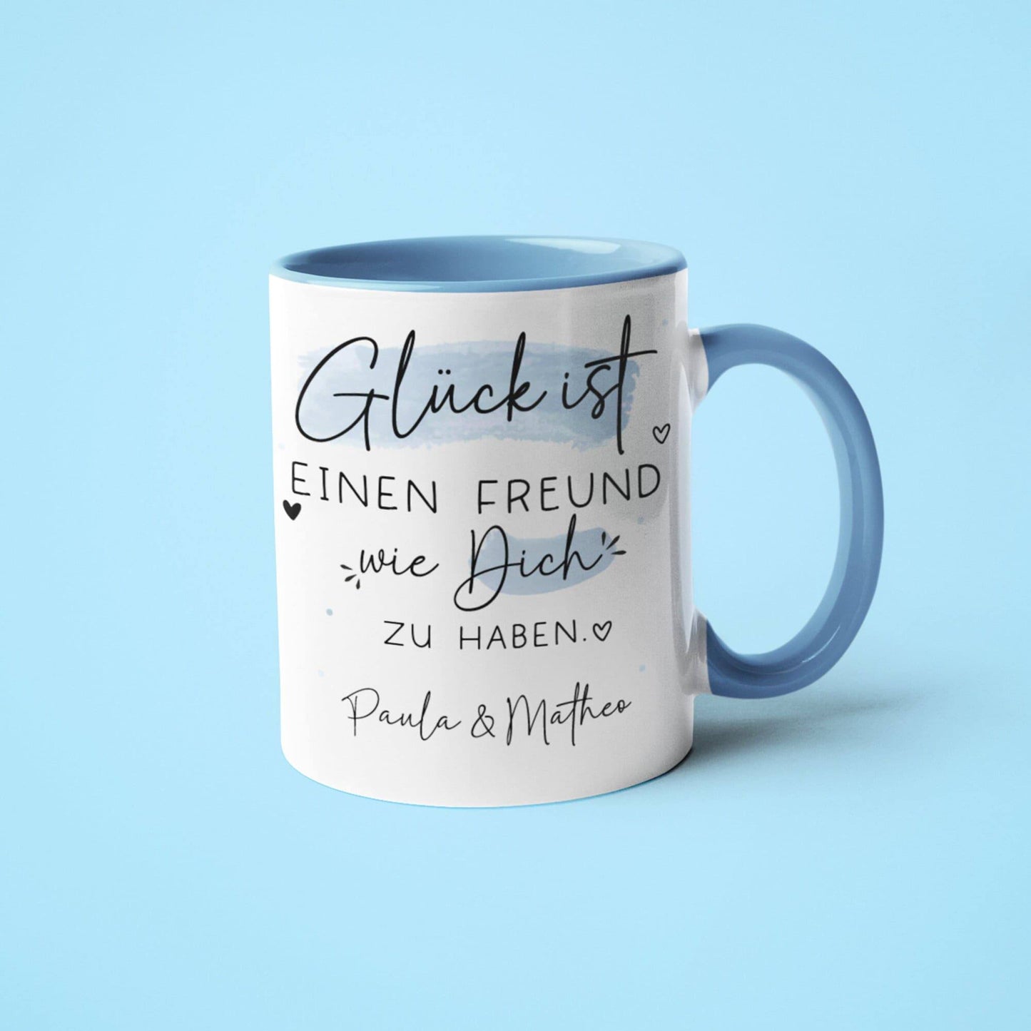 Personalisierte Tasse Freund Name Wunschname "Glück ist einen Freund wie dich zu haben" zum Geburtstag, Geschenk, Ostern, Weihnachtsgeschenk, Abschied kleinebuchstaben